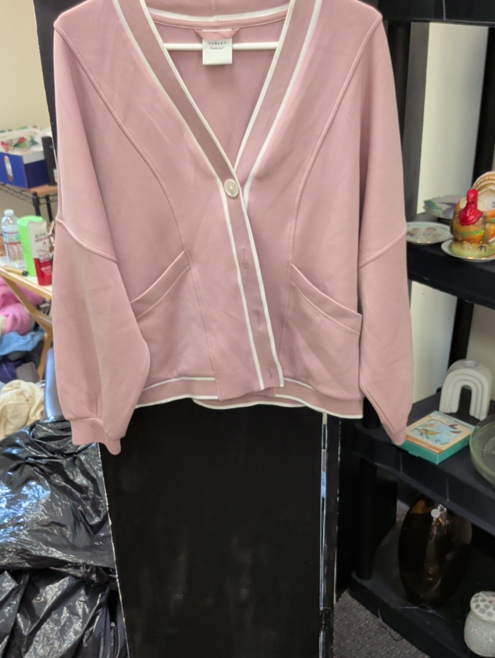 Varley Pink Button-Front Blazer with White Trim